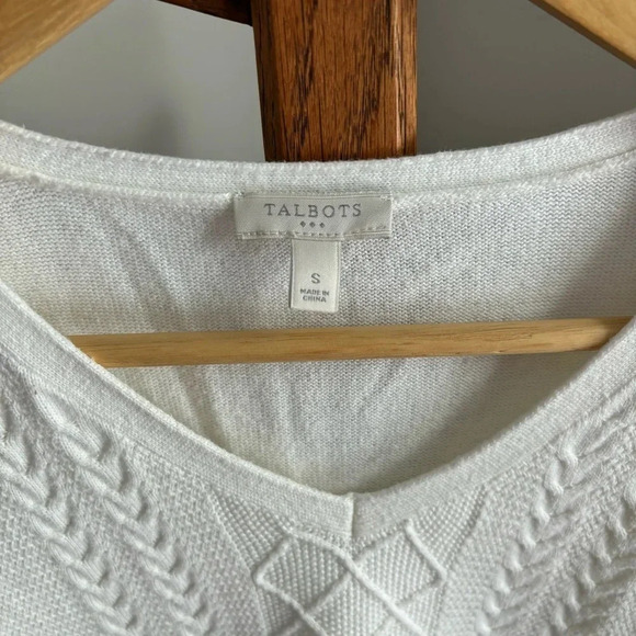 Talbots Small Off White V Neck Cotton Lightweight Sweater - Picture 2 of 6